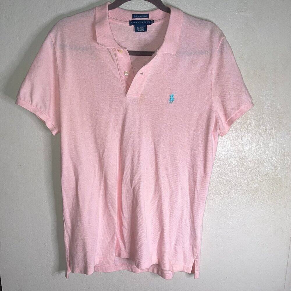 Ralph Lauren The Skinny Polo Womens XL Pink Blue Pony Y2K